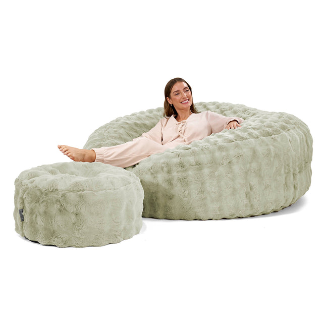Canapé Pouf Géant Grande Mammouth - Fausse Fourrure à Bulles Vert Sauge