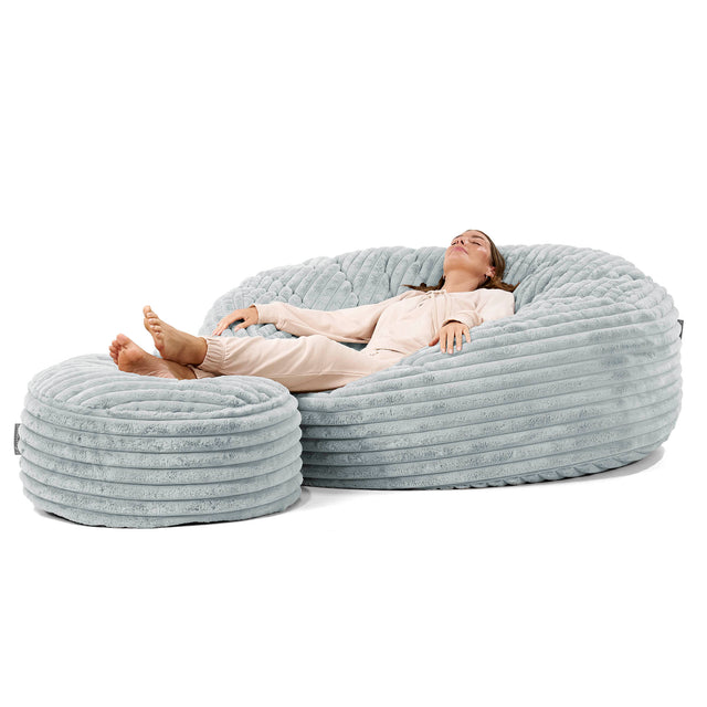 Canapé Pouf Géant Grande Mammouth - Velours Côtelé Ultra Pelucheux Bleu Dragé