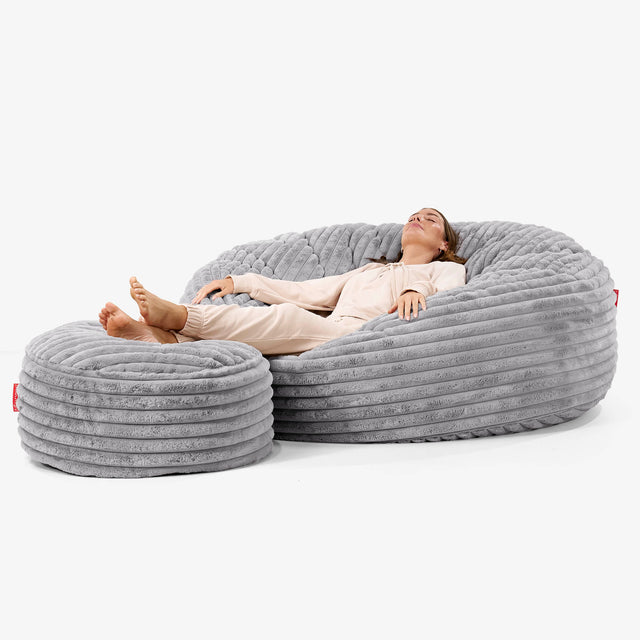 Canapé Pouf Géant Grande Mammouth - Velours Côtelé Ultra Pelucheux Gris