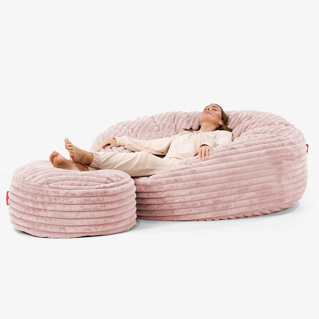 Canapé Pouf Géant Grande Mammouth - Velours Côtelé Ultra Pelucheux Rose Pastel