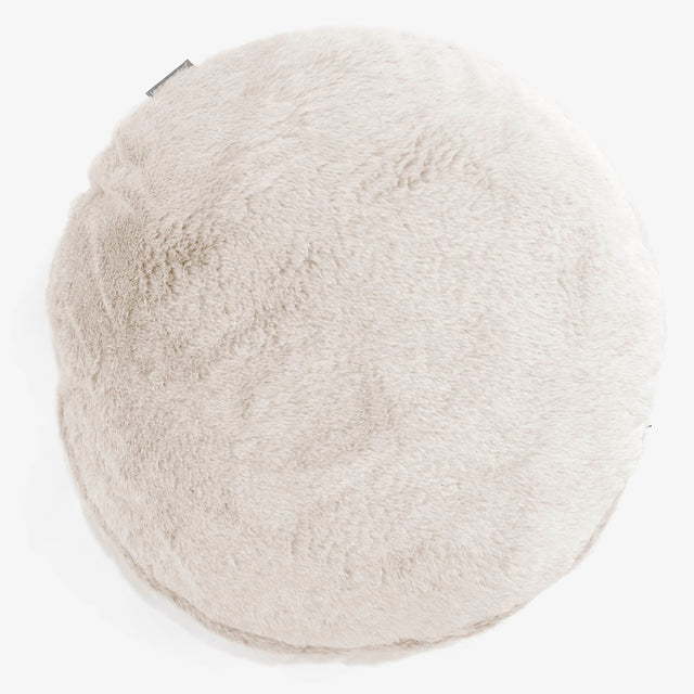 Housse de Coussin Rond 50cm - Fausse Fourrure Lapin Blanc 01
