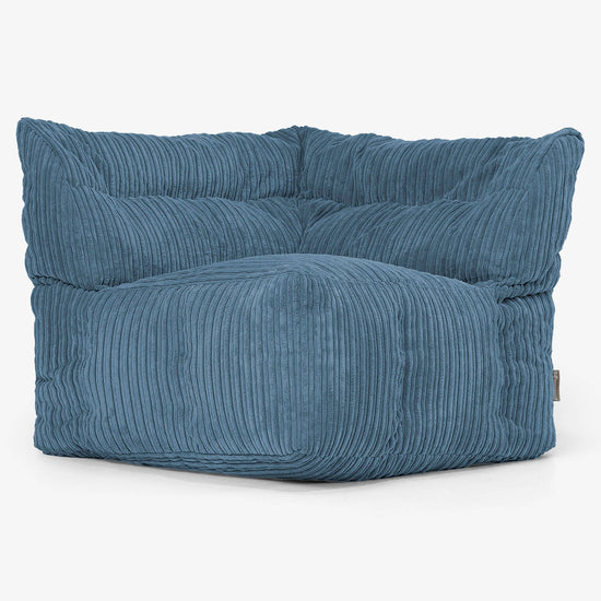 Modulaire Canapé Pouf, Élément Angle Gauche - Côtelé Bleu Marine 02