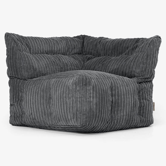 Modulaire Canapé Pouf, Élément Angle Gauche - Côtelé Noir 02