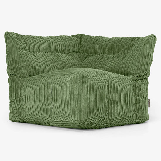 Modulaire Canapé Pouf, Élément Angle Droit - Côtelé Vert Forêt 02