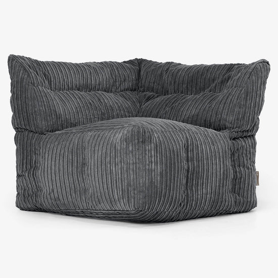 Modulaire Canapé Pouf, Élément Angle Droit - Côtelé Noir 02