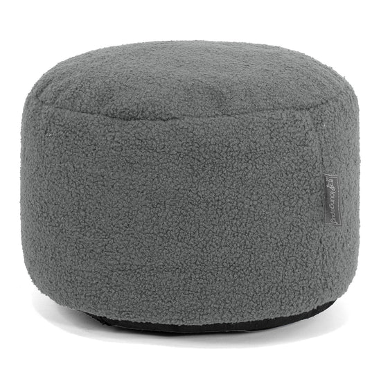 Petit Repose-pieds Rond - Bouclé Gris 01