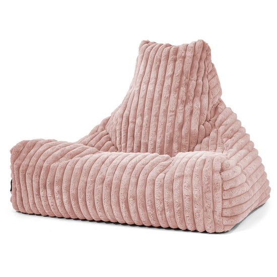 Pouf Fauteuil Relax - Velours Côtelé Ultra Pelucheux Rose Pastel 01