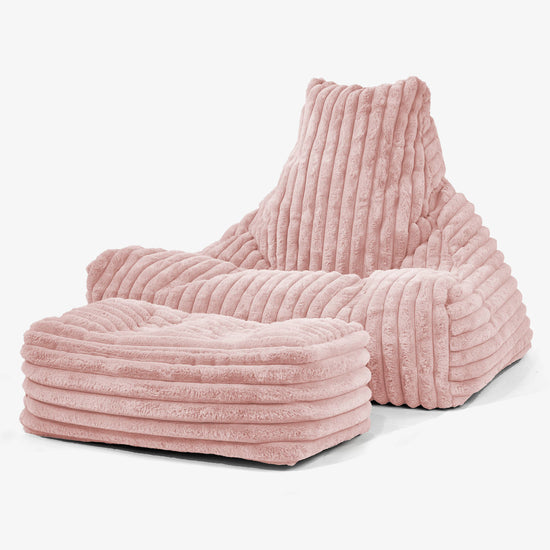 Pouf Fauteuil Relax - Velours Côtelé Ultra Pelucheux Rose Pastel 01