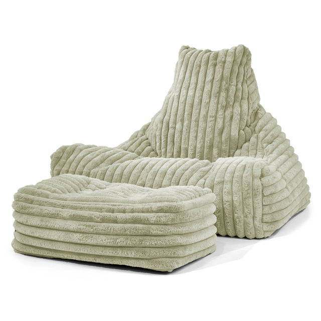 Pouf Fauteuil Relax - Velours Côtelé Ultra Pelucheux Vert Sauge 01
