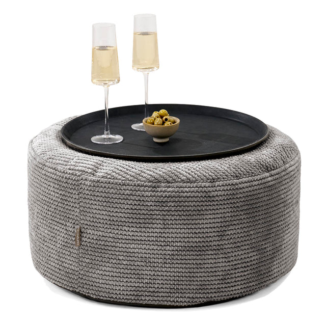 Pouf Ottoman avec Plateau - Pompon Anthracite 01