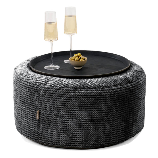 Pouf Ottoman avec Plateau - Pompon Noir 01