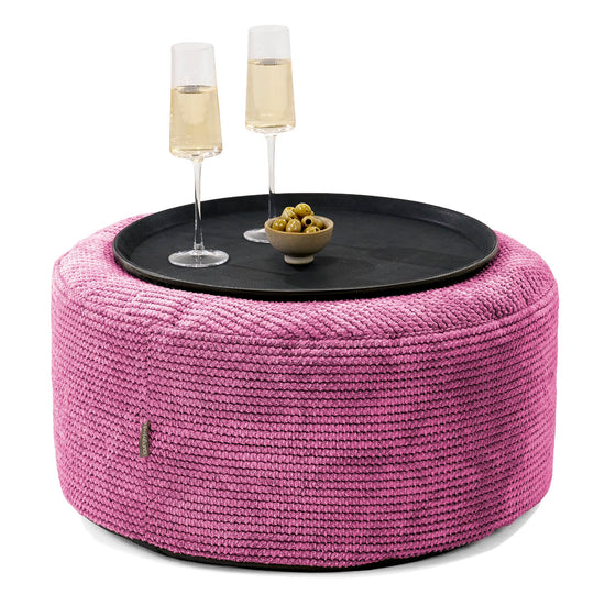 Pouf Ottoman avec Plateau - Pompon Rose 01