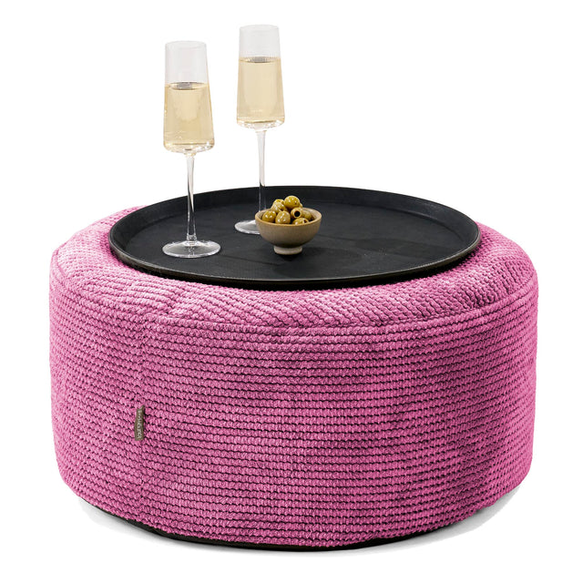 Pouf Ottoman avec Plateau - Pompon Rose 01