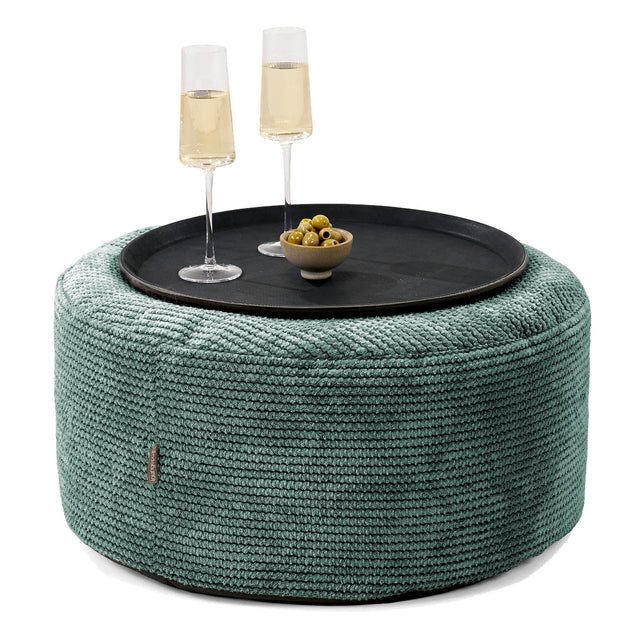 Pouf Ottoman avec Plateau - Pompon Vert Mousse 01