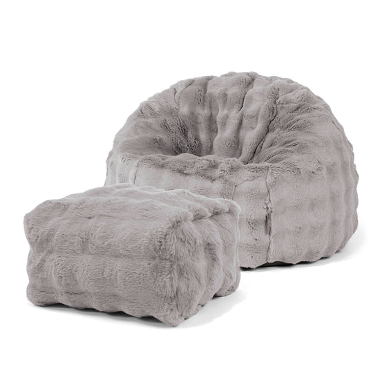 Pouf Poire Classique - Fausse Fourrure à Bulles Gris 02