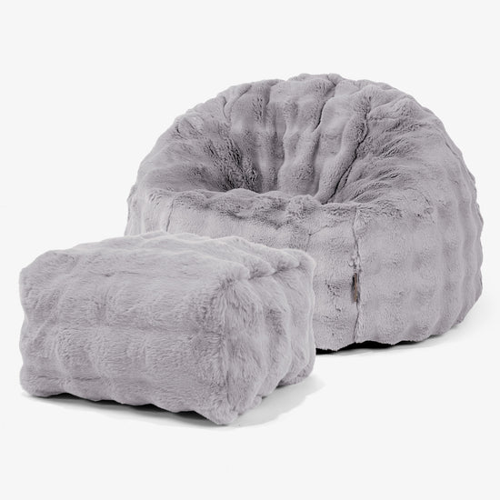 Pouf Poire Classique - Fausse Fourrure à Bulles Gris 01