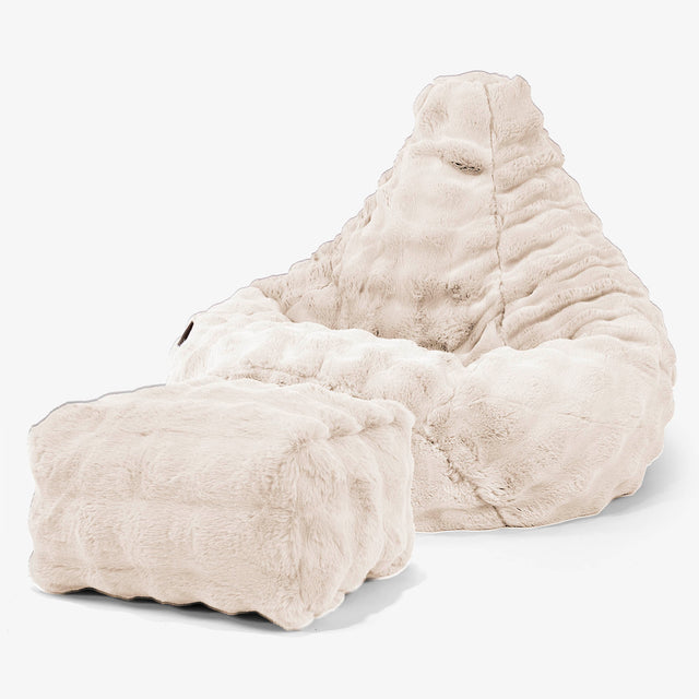 Pouf Poire Gamer - Fausse Fourrure à Bulles Crème 01