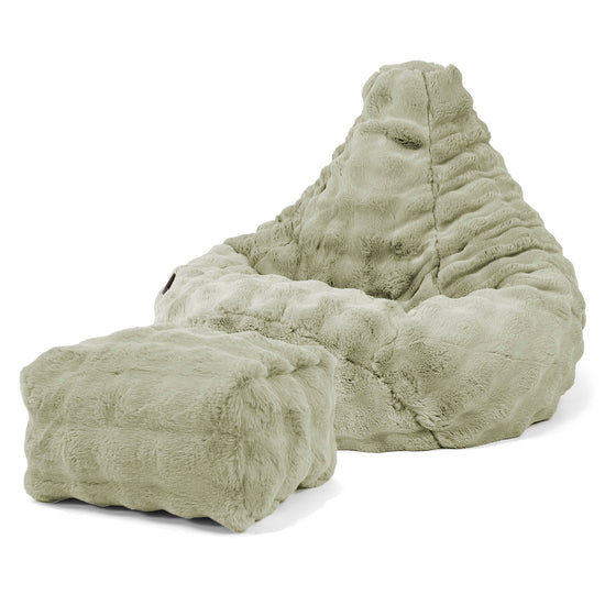 Pouf Poire Gamer - Fausse Fourrure à Bulles Vert Sauge 01