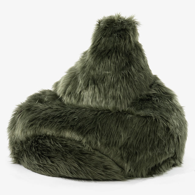 Pouf Poire Gamer - Imitation fourrure à poils longs Vert sauge 01