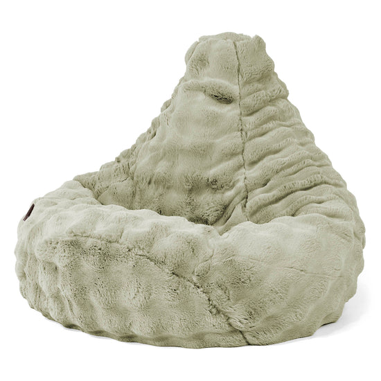 Pouf Poire Gamer - Fausse Fourrure à Bulles Vert Sauge 02