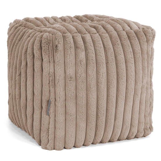 Pouf Repose-pieds Cube - Velours Côtelé Ultra Pelucheux Vison 01