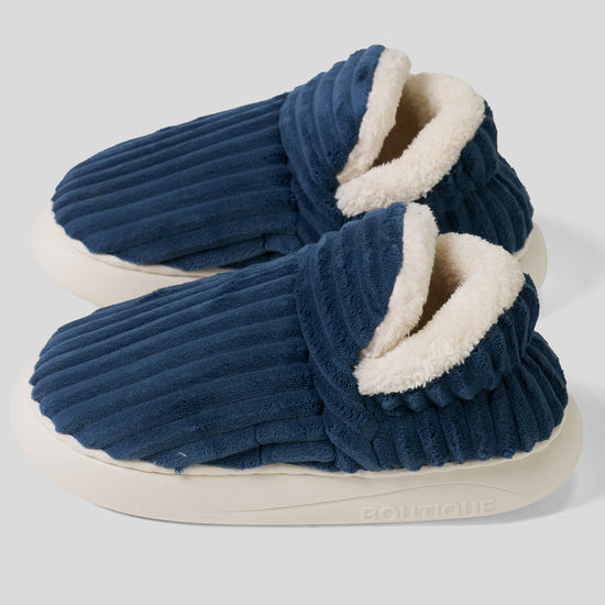 Pantoufles - Côtelé Bleu Marine 03