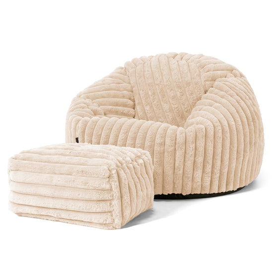 Pouf Poire Classique - Velours Côtelé Ultra Pelucheux Crème 02