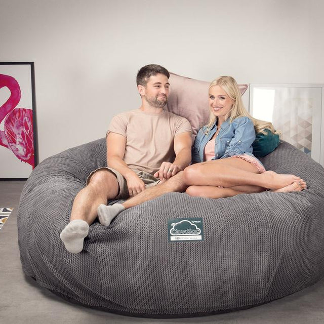 Lounge Pug, CloudSac 3000 XXL, Grand Canapé Pouf à Mémoire de Forme, Gros Pouf Sofa, Pompon Anthracite