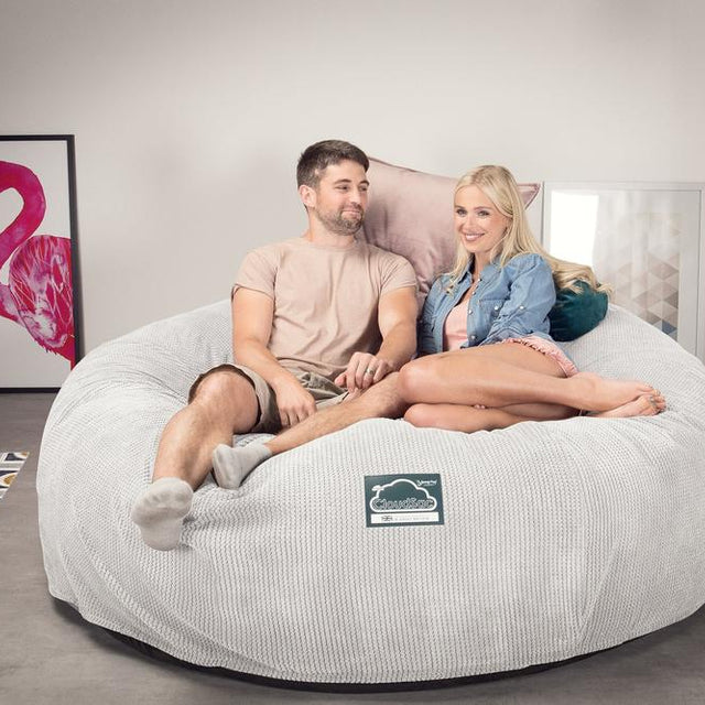 Lounge Pug, CloudSac 3000 XXL, Grand Canapé Pouf à Mémoire de Forme, Gros Pouf Sofa, Pompon Crème