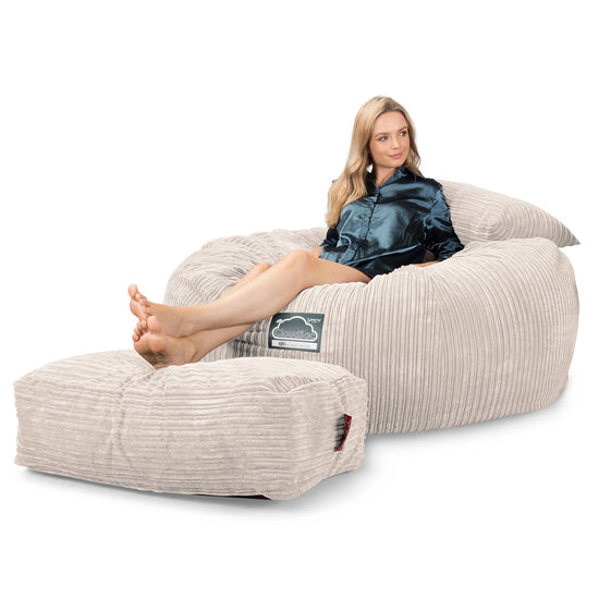 Lounge Pug, CloudSac 1010 XXL, Canapé Pouf Géant XXL à Mémoire de Forme, Gros Pouf Sofa, Côtelé Ivoire