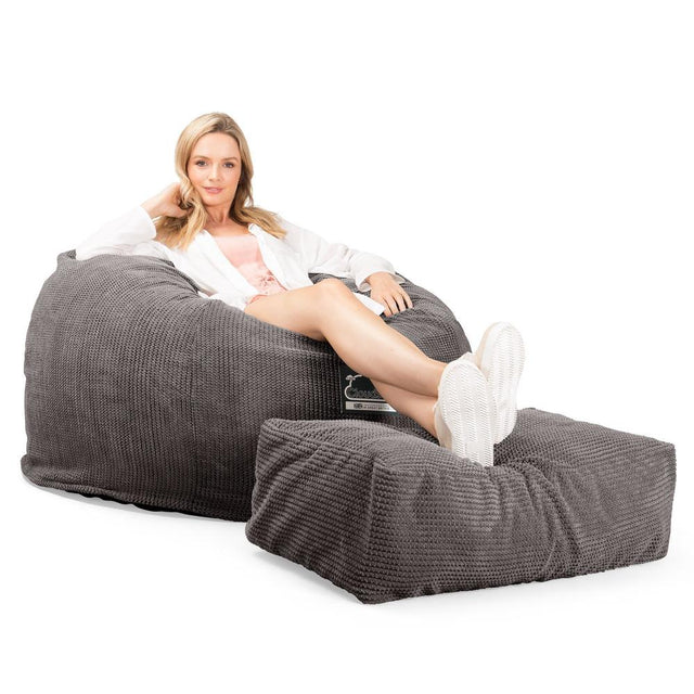 Lounge Pug, CloudSac 510 XL, Grand Pouf à Mémoire de Forme, Canapé, Pompon Anthracite