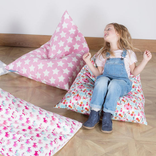 LOUNGE PUG, Chaise Enfant, Pouf Enfant, Imprimé Rose étoile
