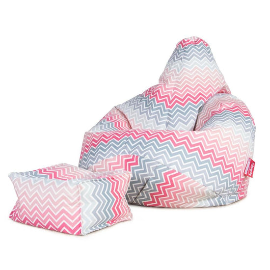 LOUNGE PUG -Imprimé Géométrique Chevron - Pouf Repose Pied - Rose