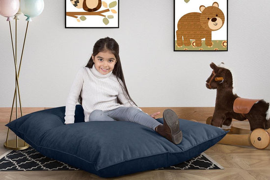 LOUNGE PUG - Velours - Gros Pouf Enfant, Pouf Geant Enfant - Bleu Marine