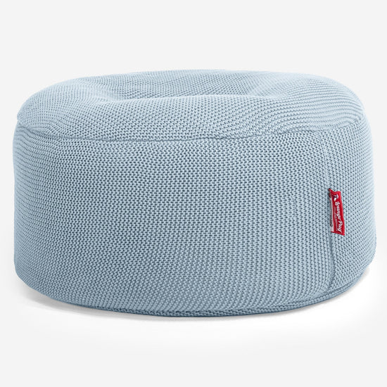 LOUNGE PUG - Ellos Tricoté - Pouf Design Rond - Bleu Brumeux