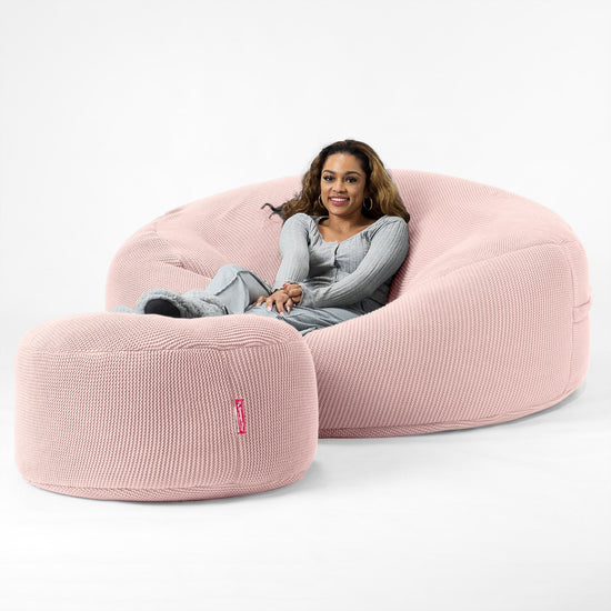 LOUNGE PUG - Ellos Tricoté - Canapé Pouf Géant 'Grande Mammouth' - Pouf Canapé - Gros Pouf - Bébé rose