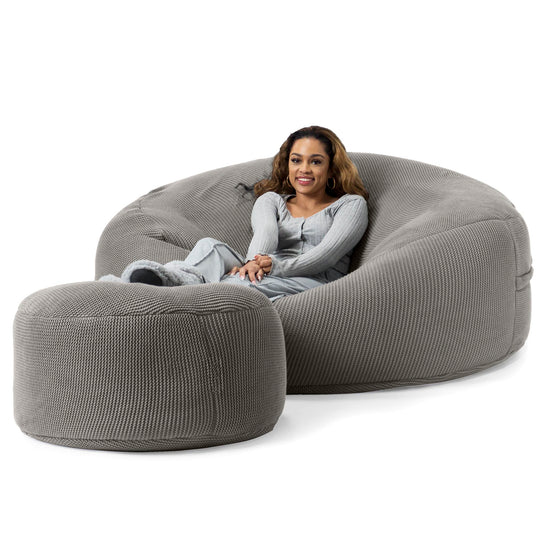 LOUNGE PUG - Ellos Tricoté - Canapé Pouf Géant 'Grande Mammouth' - Pouf Canapé - Gros Pouf - Gris