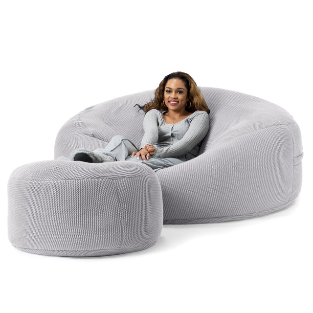 LOUNGE PUG - Ellos Tricoté - Canapé Pouf Géant 'Grande Mammouth' - Pouf Canapé - Gros Pouf - Gris clair