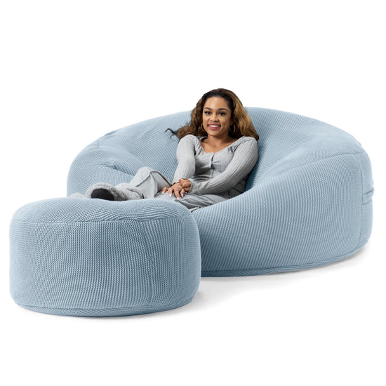 LOUNGE PUG - Ellos Tricoté - Canapé Pouf Géant 'Grande Mammouth' - Pouf Canapé - Gros Pouf - Bleu Brumeux