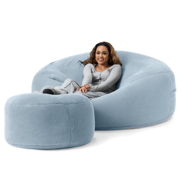LOUNGE PUG - Ellos Tricoté - Canapé Pouf Géant 'Grande Mammouth' - Pouf Canapé - Gros Pouf - Bleu Brumeux