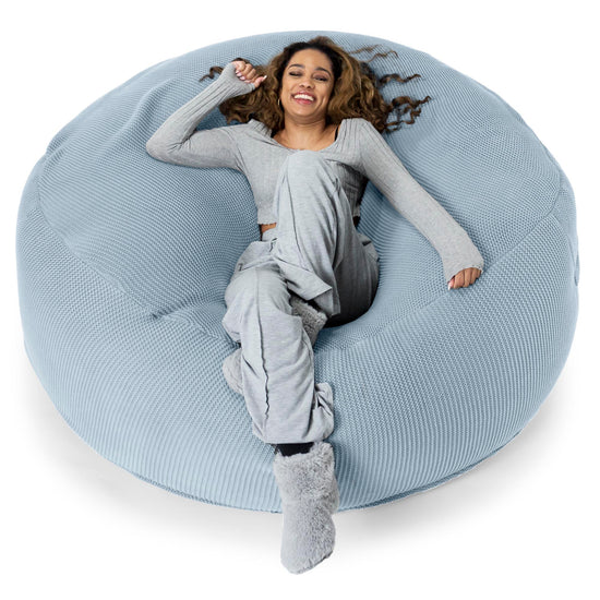 LOUNGE PUG - Ellos Tricoté - Canapé Pouf Géant 'Grande Mammouth' - Pouf Canapé - Gros Pouf - Bleu Brumeux