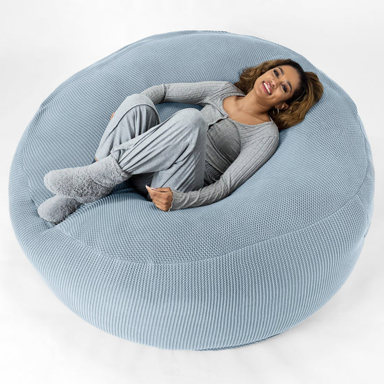 LOUNGE PUG - Ellos Tricoté - Canapé Pouf Géant 'Grande Mammouth' - Pouf Canapé - Gros Pouf - Bleu Brumeux