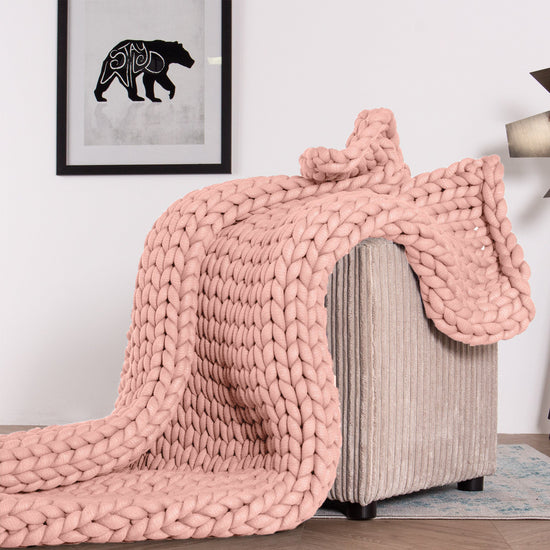Lounge Pug - Couverture lestée pour Adulte - lourde - apaisante contre l'anxiété - Tricot épais Rose Pastel - 5 KG 135 x 150 cm