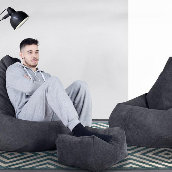 LOUNGE PUG - Pouf Poire Gamer - Poire - Gaufre Anthracite