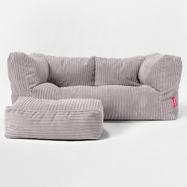 Canapé Pouf Géant Albert pour Enfants 2 places 2-14 ans - Côtelé Gris Argent 02