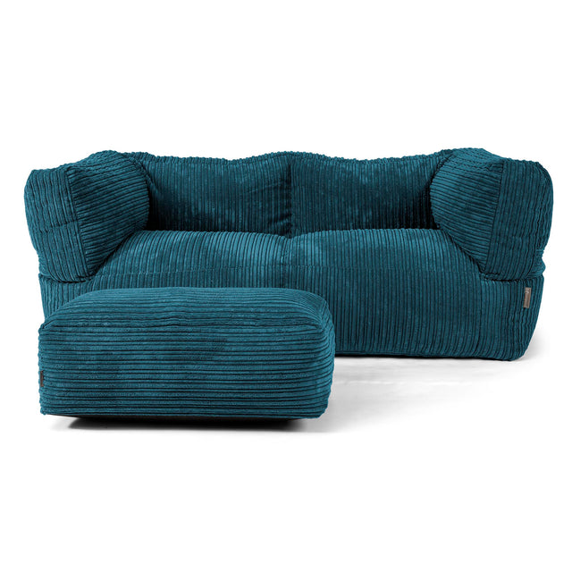 Canapé Pouf Albert 2 places - Côtelé Bleu Canard 02