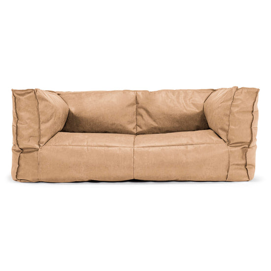 Canapé Pouf Albert 2 places - Cuir Vintage Marron Clair 01