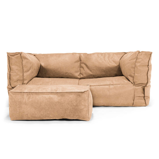 Canapé Pouf Albert 2 places - Cuir Vintage Marron Clair 02