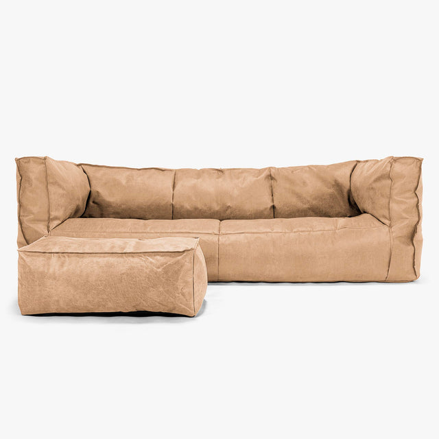 Canapé Pouf Albert 3 places - Cuir Vintage Marron Clair 02