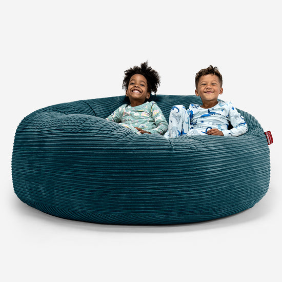 Pouf Géant pour Enfants de Taille Familiale 2-14 ans - Côtelé Bleu Canard 01